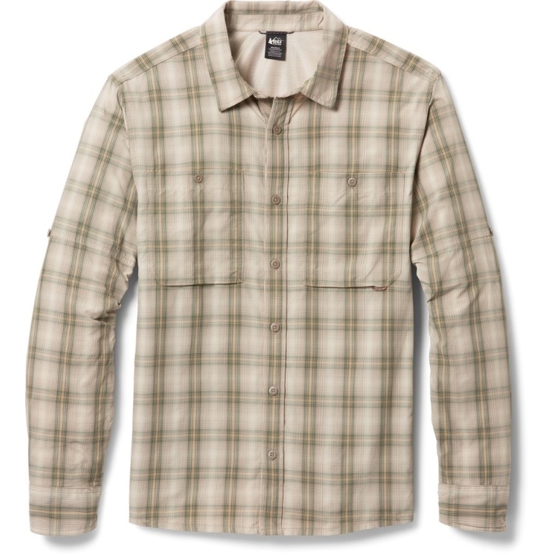 Gewaschen Stein Taupe Rei Coop Sahara Muster Langarmhemd Herren