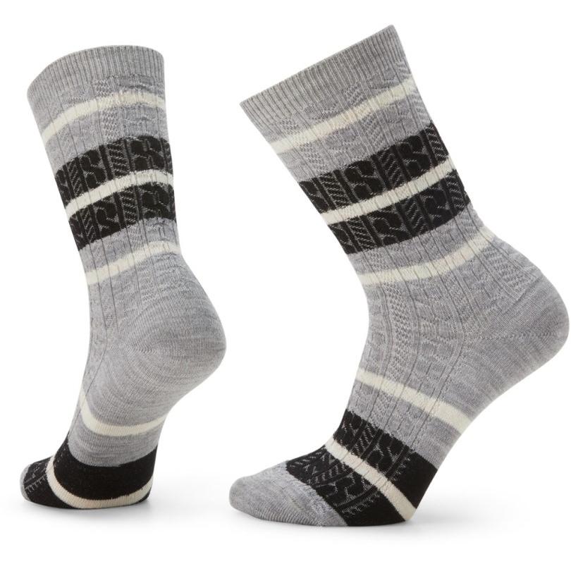 Rei Coop Hellgraue Smartwool Alltagstaugliche Gestreifte Rundstricksocken Mit Zopfmuster
