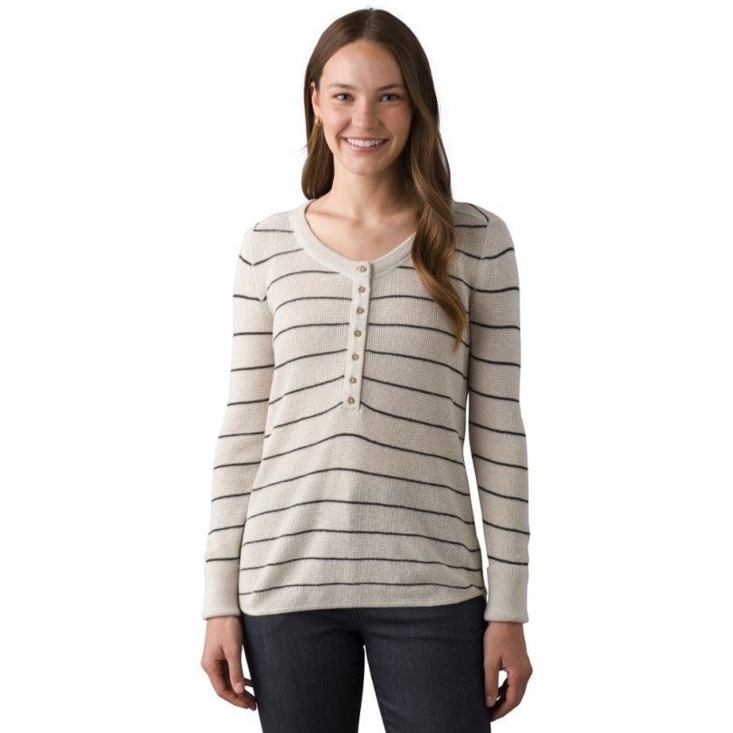 Rei Co-op Prana Milani Henley Shirt Damen Oatmeal Stripe