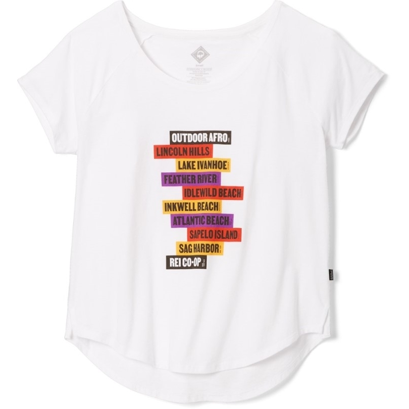 Weißes Outdoor-Afro-Rei-Co-op-Grafik-T-Shirt Damen